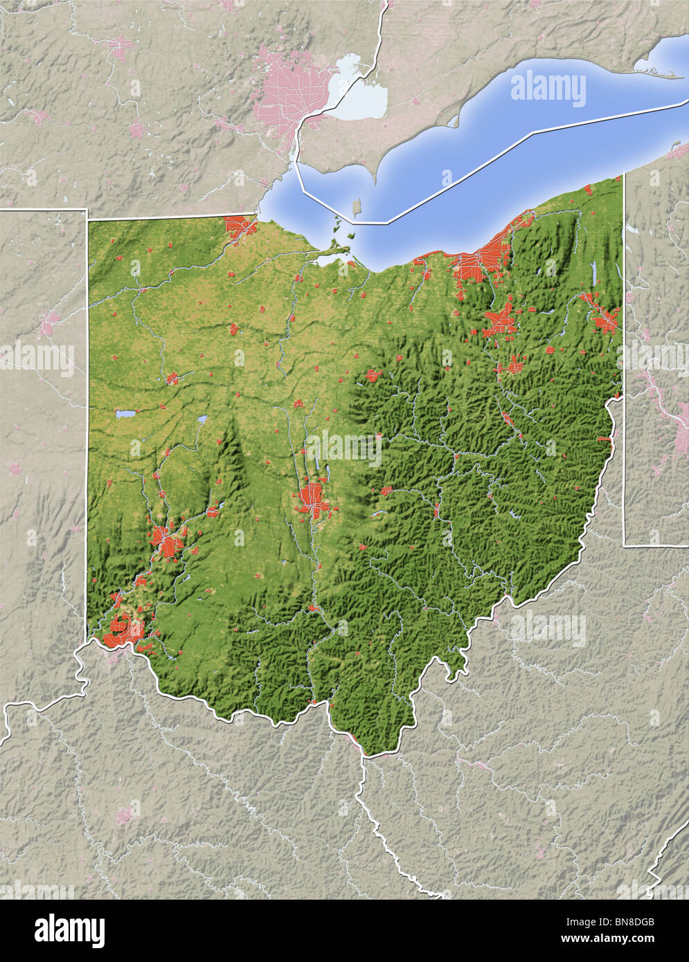 Ohio Elevation Map With Cities - Map of world