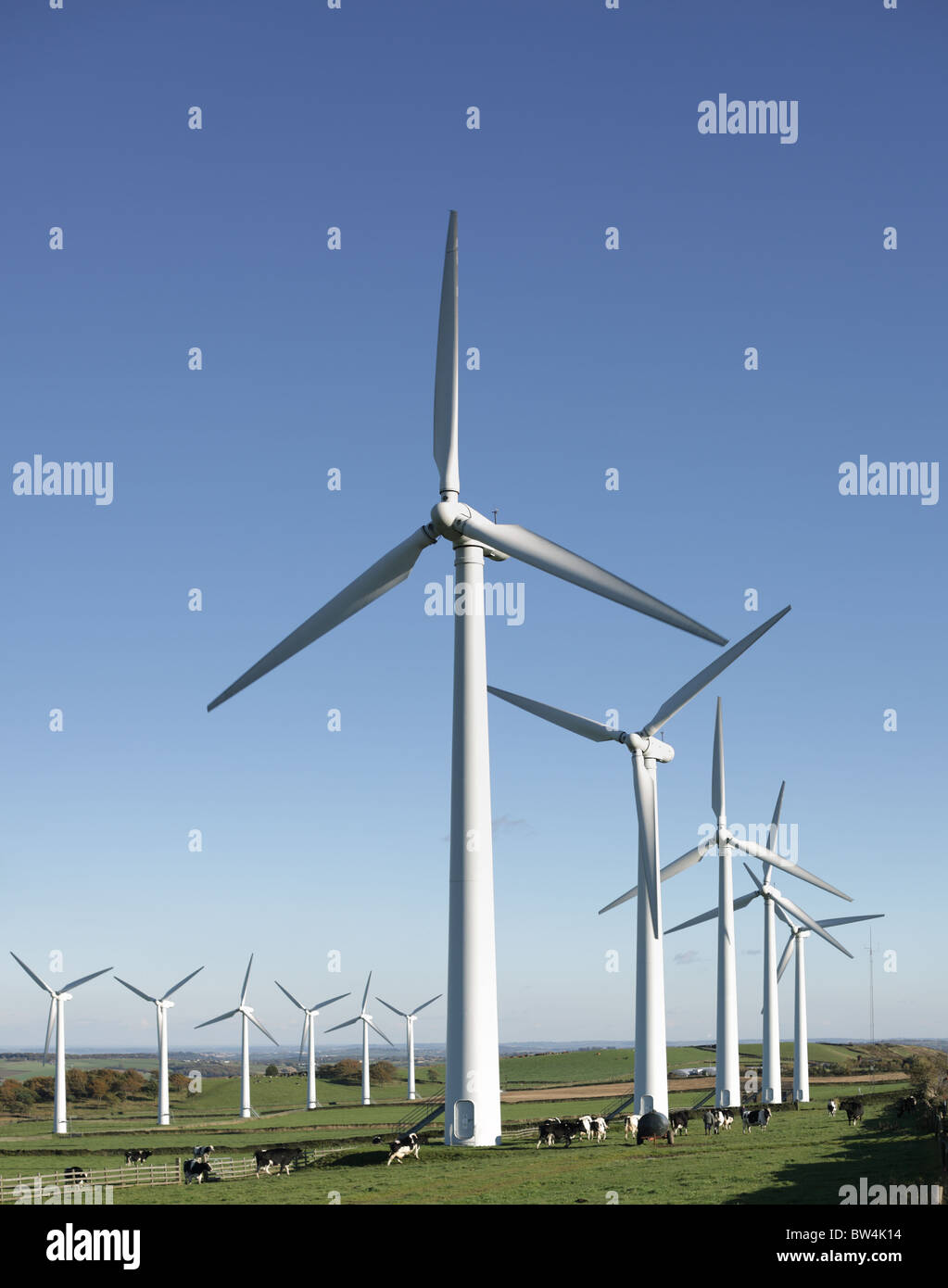 Wind turbines in a windfarm Stock Photo