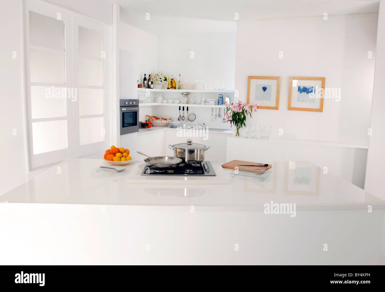 WHITE KITCHEN INTERIOR Stock Photo