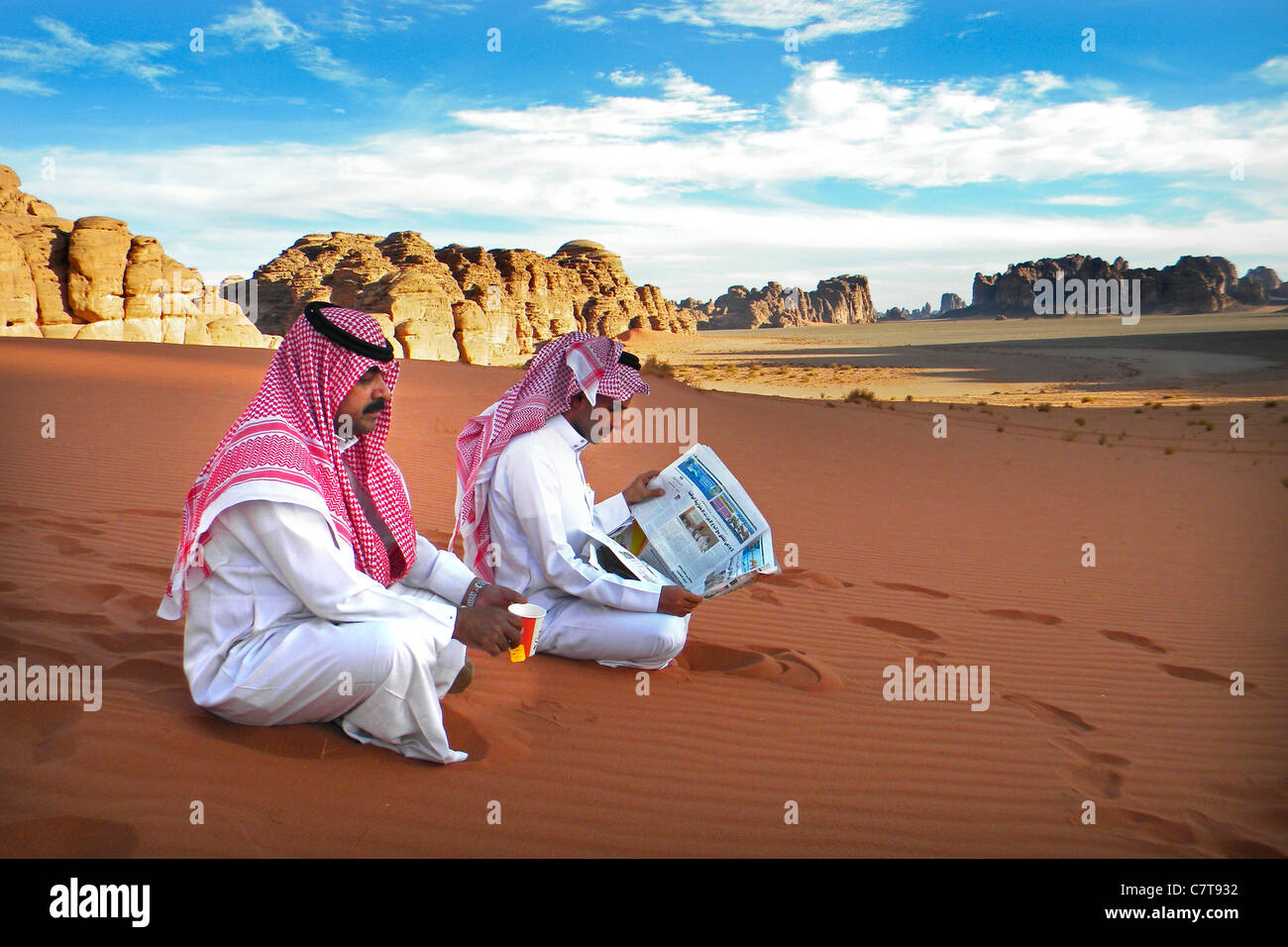 Saudi Arabia, man in the desert Stock Photo