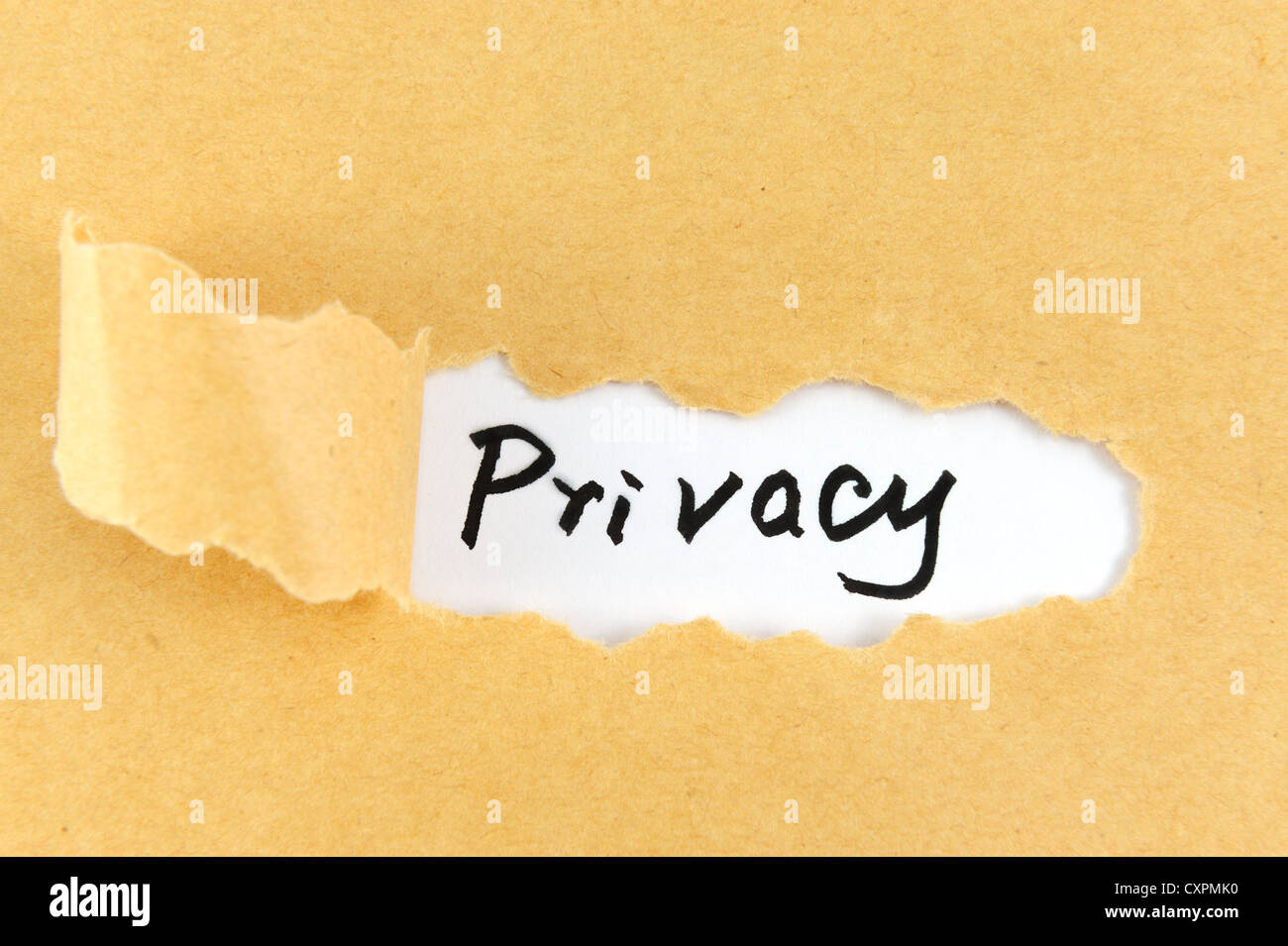 Torn paper with privacy word behind it Stock Photo