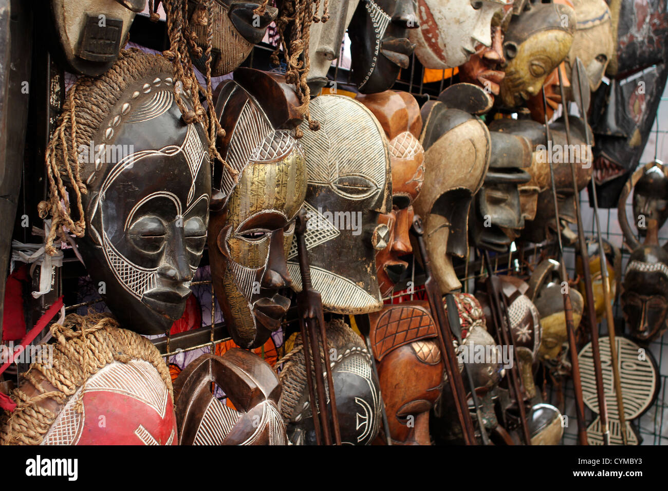 Many African Masks Stock Photo