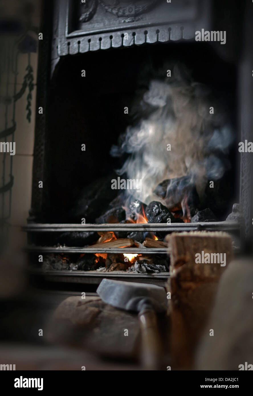 smoldering coal fire Stock Photo