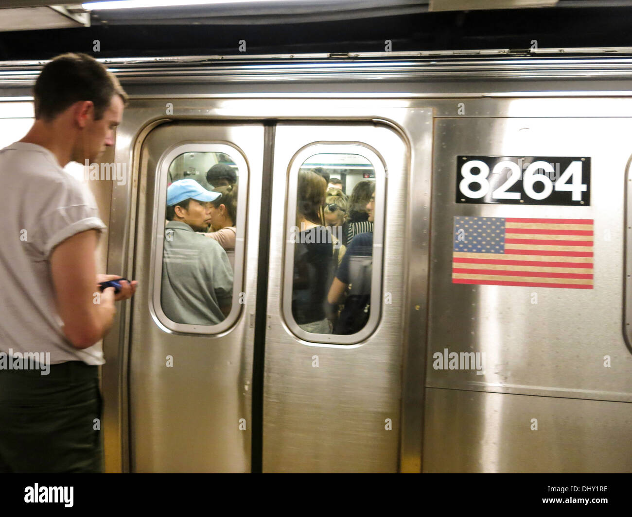 Crowded Subway Car, NYC,USA Stock Photo