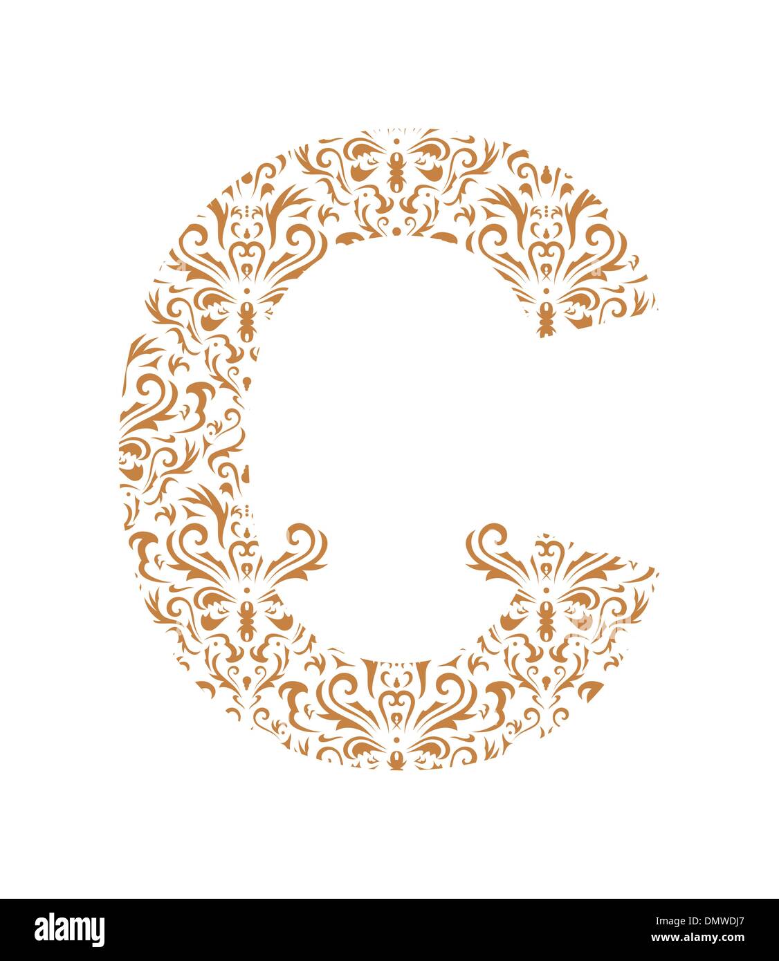 Floral letter C. Ornament font Stock Vector