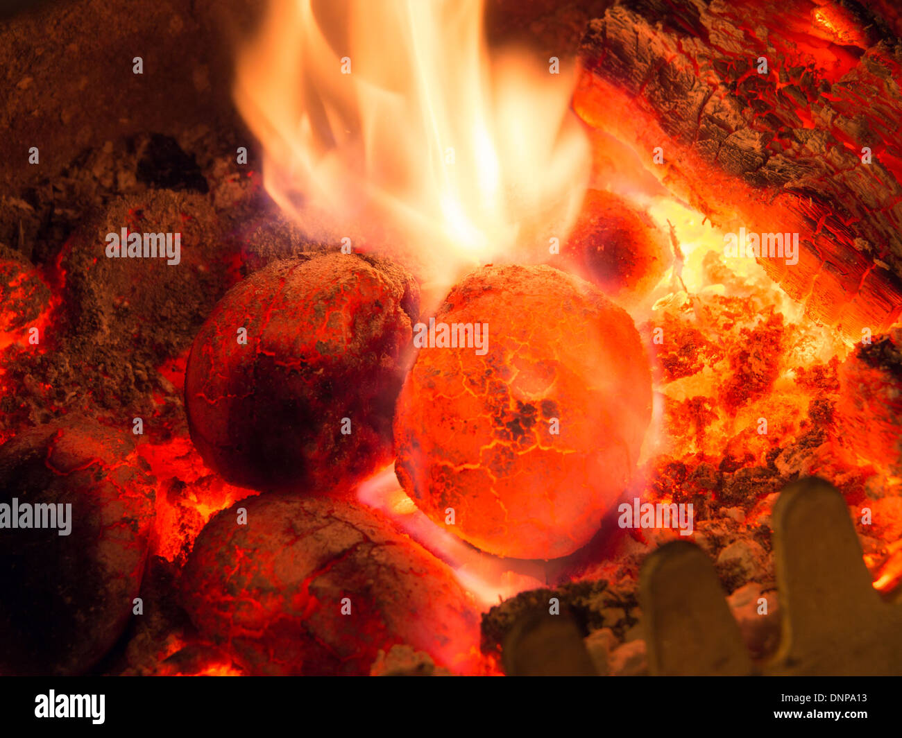 Multi fuel stove coal fire Stock Photo