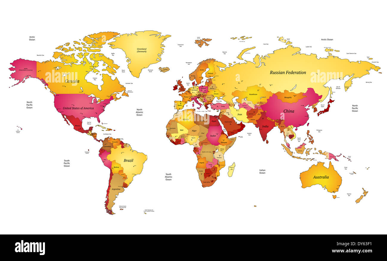 Multicolored world map.  Stock Photo