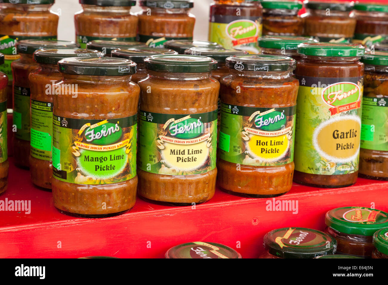 jars of Fern's Indian pickles Stock Photo