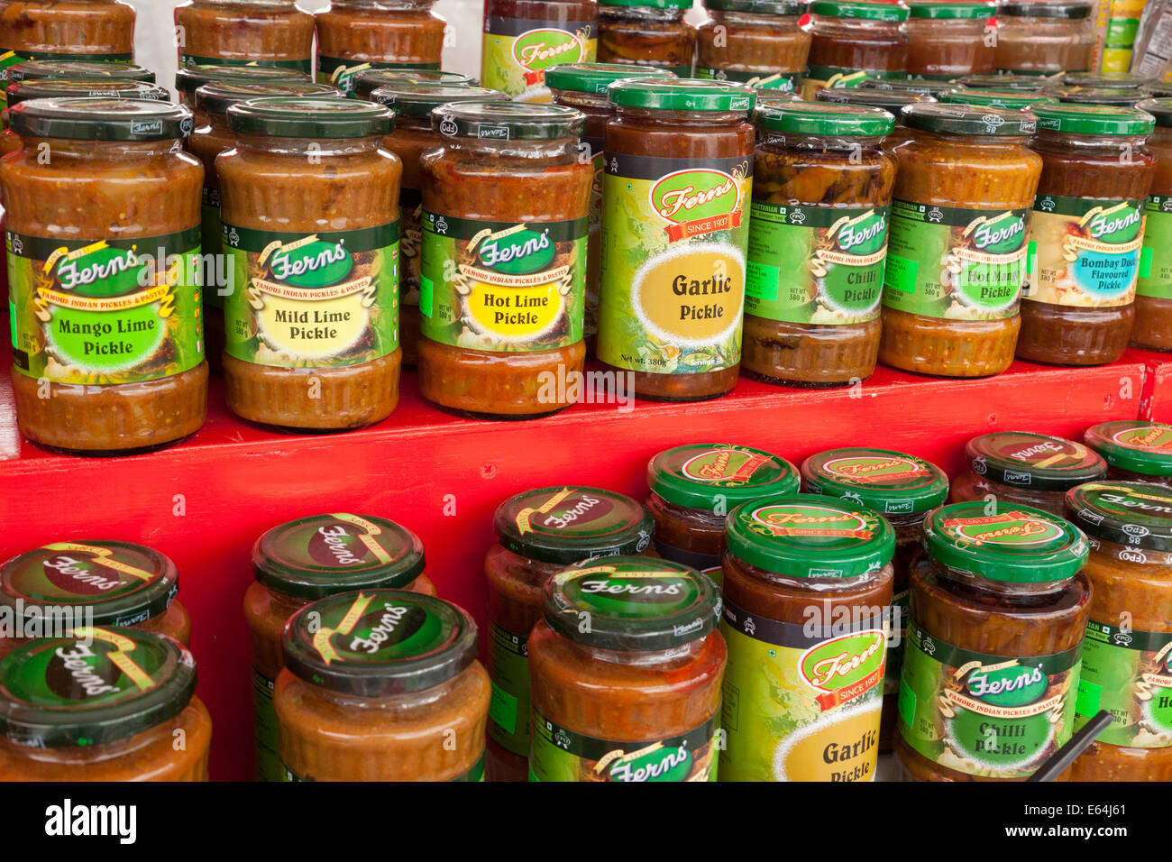 jars of Fern's Indian pickles Stock Photo