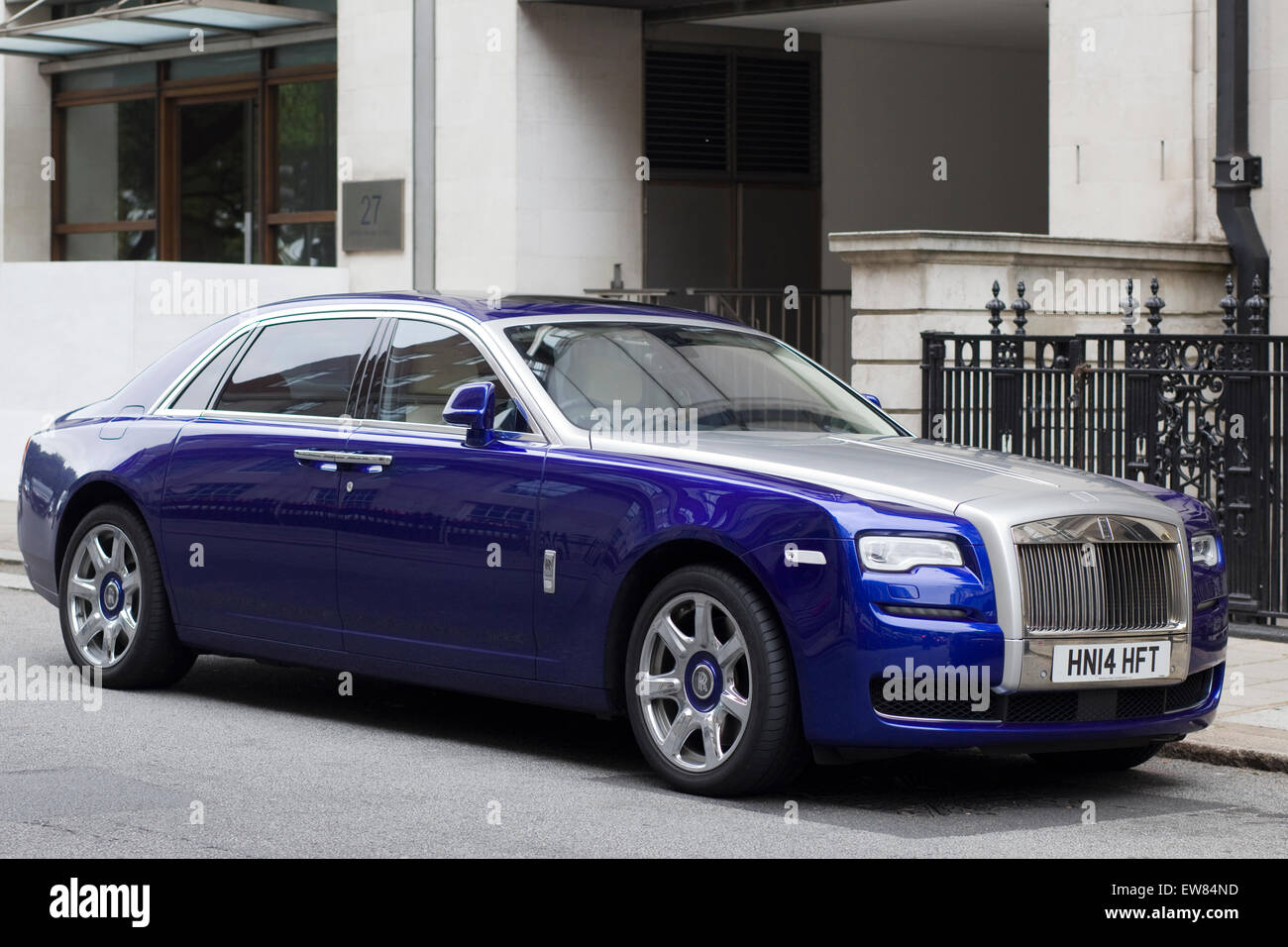 Blue silver Rolls Royce Ghost Stock Photo