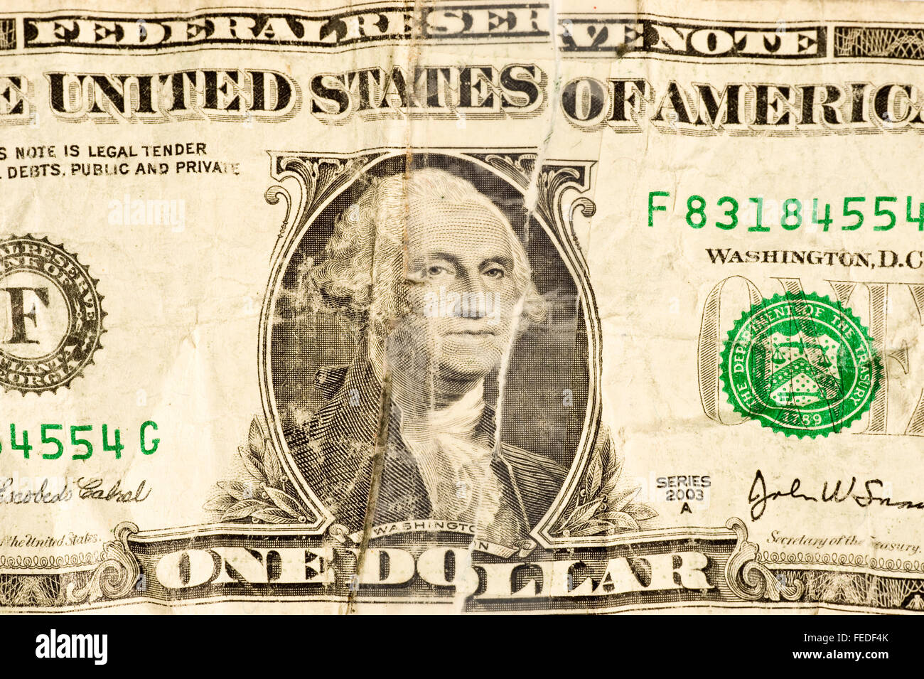 Battered Dollar Bill Stock Photo