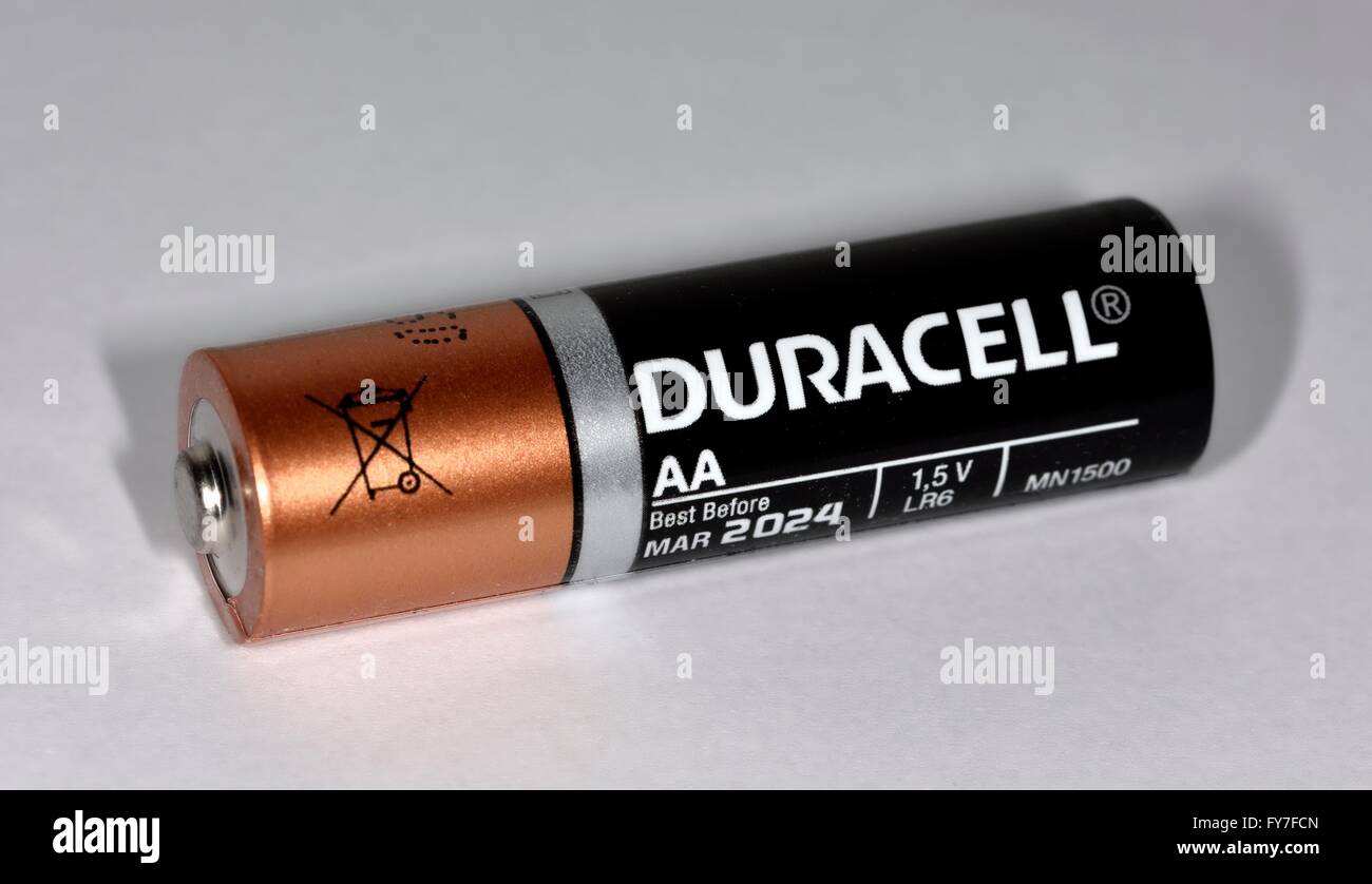 An AA duracell 1.5 volt battery Stock Photo