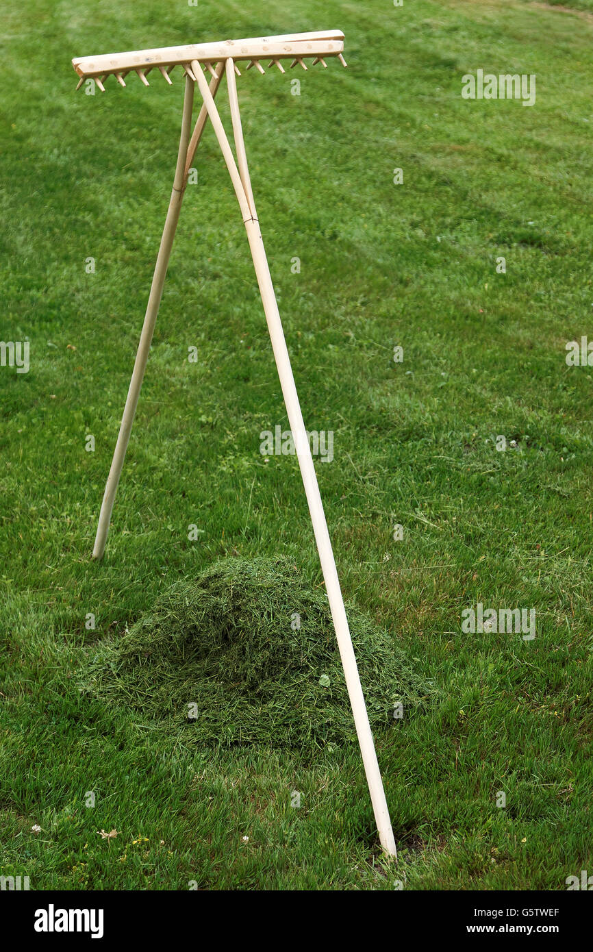 Retro Wooden Rake Handmade Stock Photo