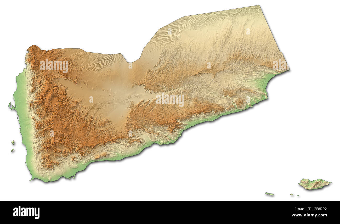 Relief map of Yemen with shaded relief. Stock Photo