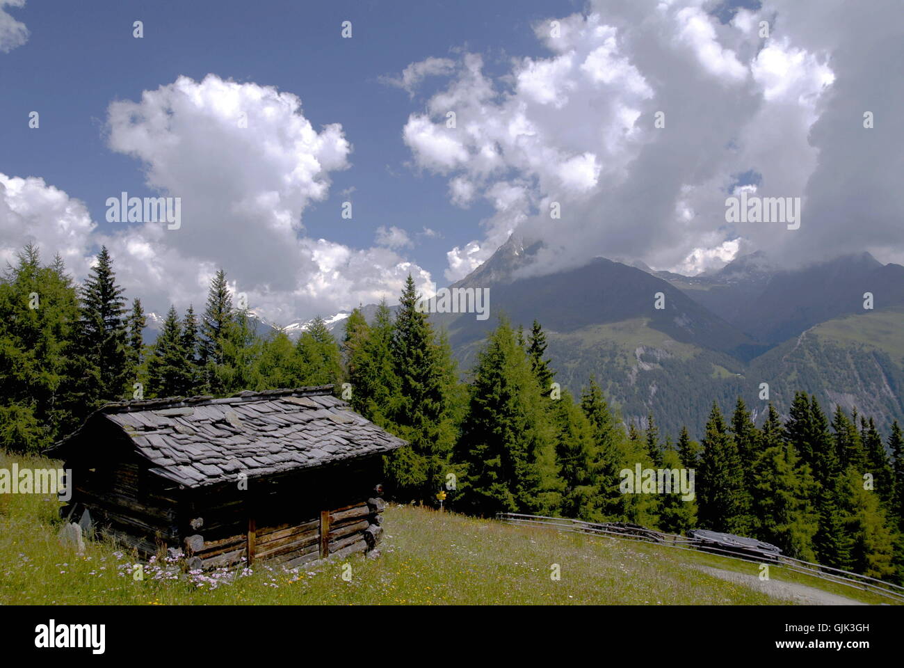 alp shingle roof mountain Stock Photo