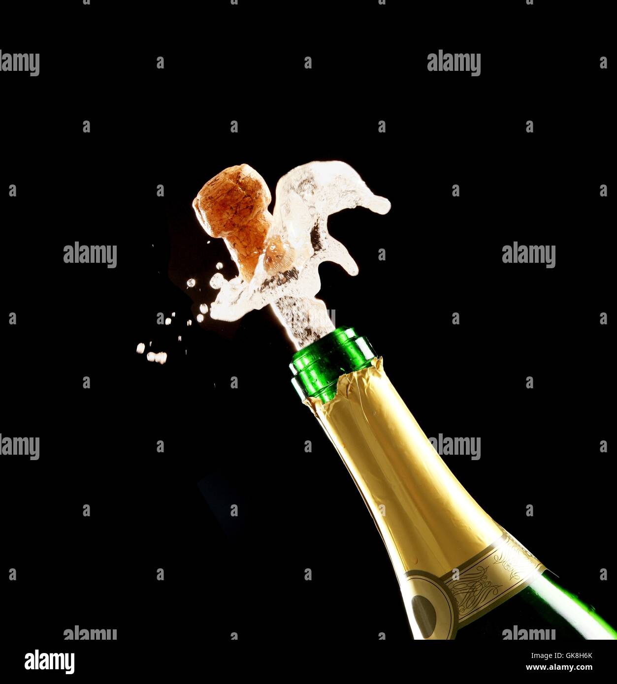 Champagne Cork and Bottle Stock Photo