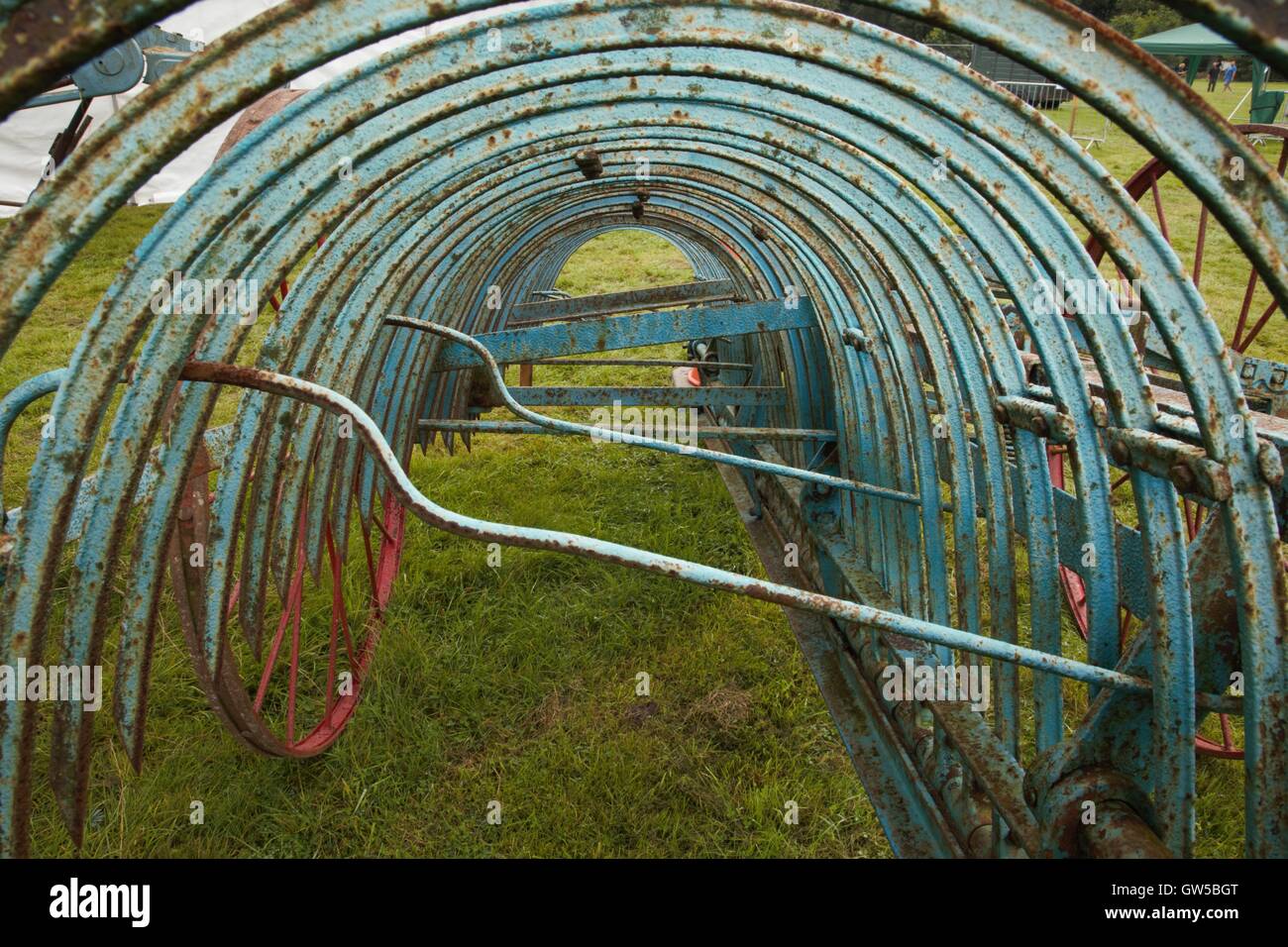 Vintage Hay rake.blue and rusty Stock Photo