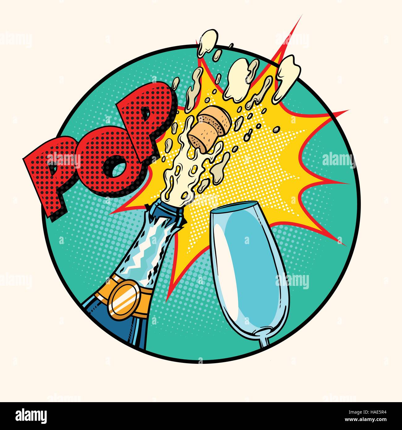 Pop sound of opening champagne Stock Vector