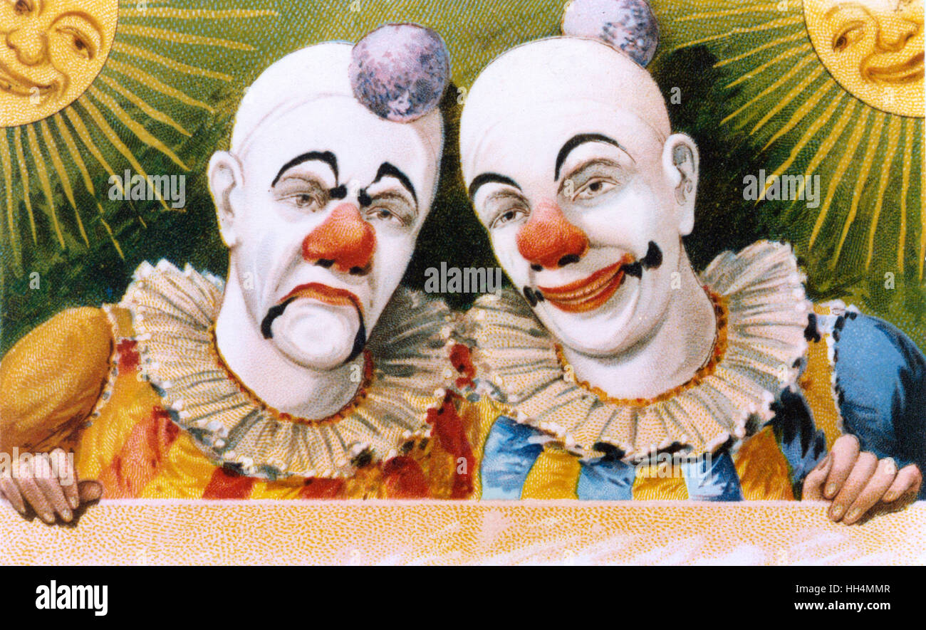 Two clowns, happy and sad Stock Photo