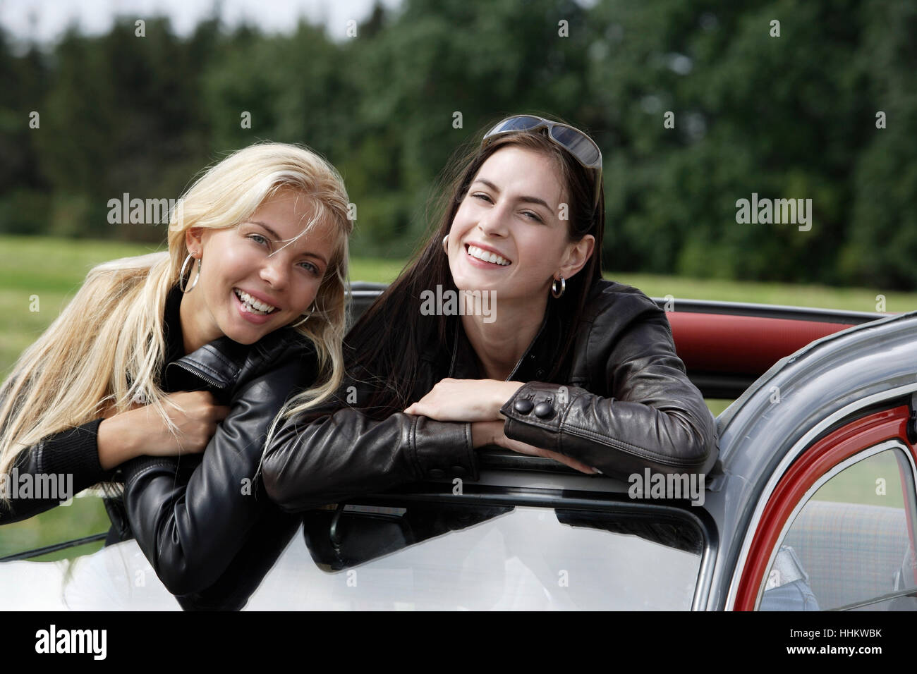 Young women on road trip Stock Photo