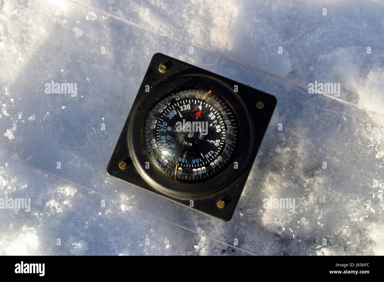 dive,orientation,instruments,compass,winter,cold,ice,snow Stock Photo