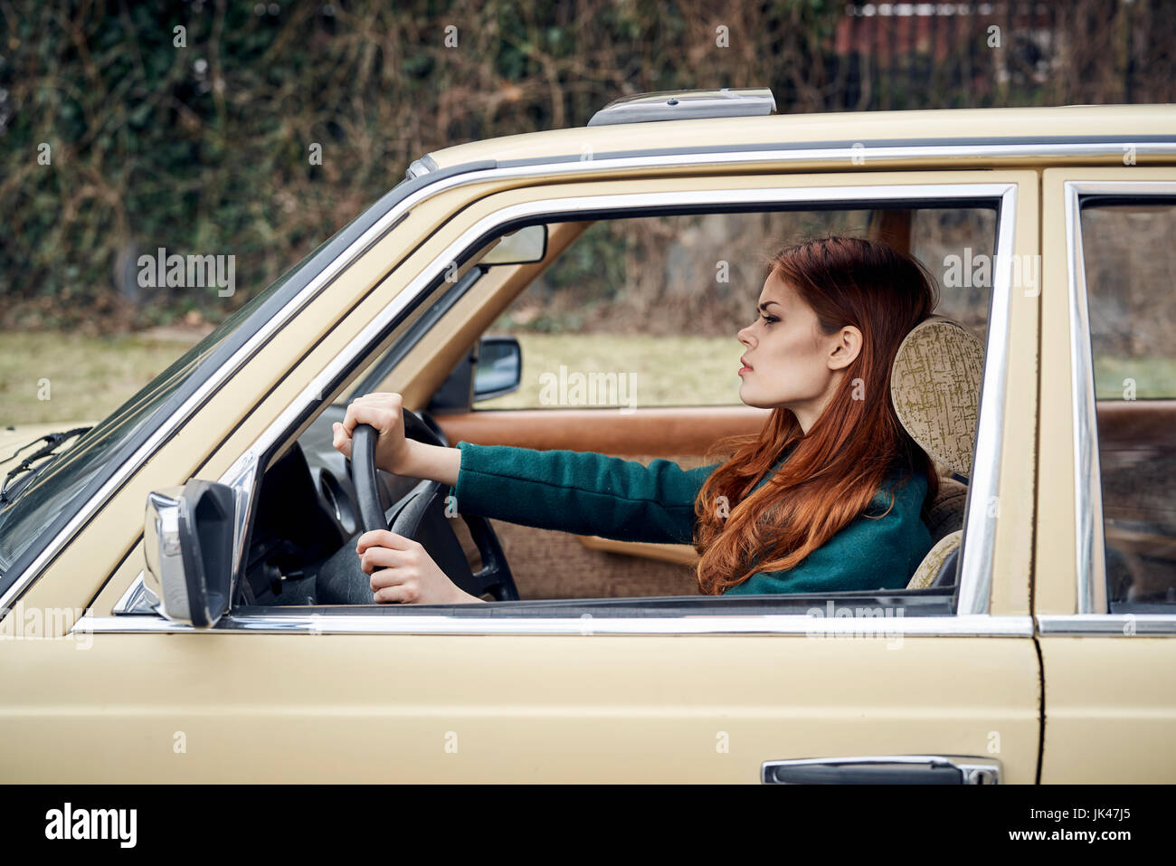 Caucasian woman driving car Stock Photo