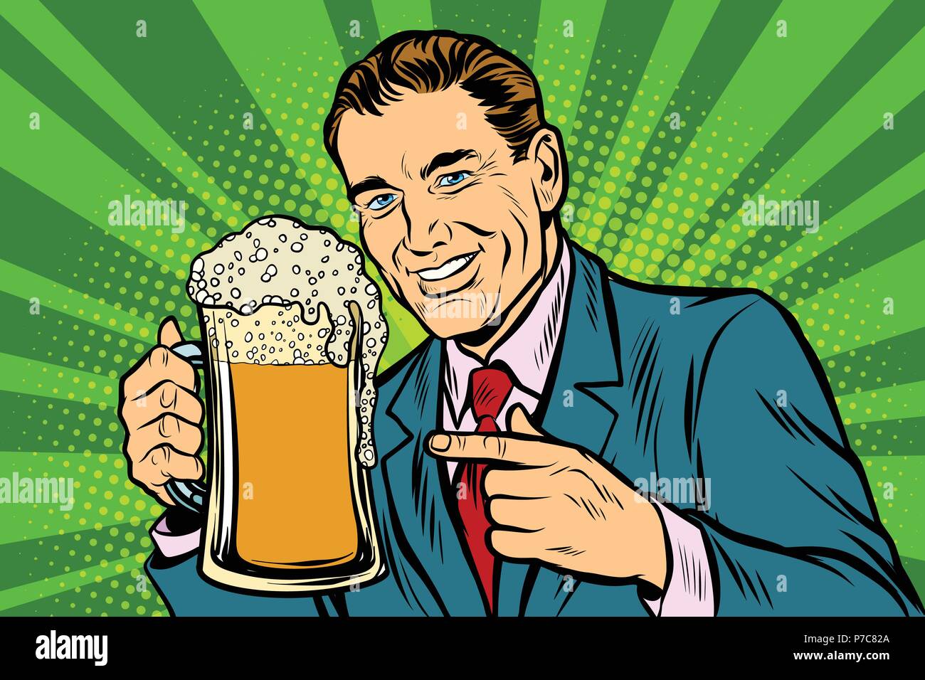 Man with a mug of beer foam Stock Vector