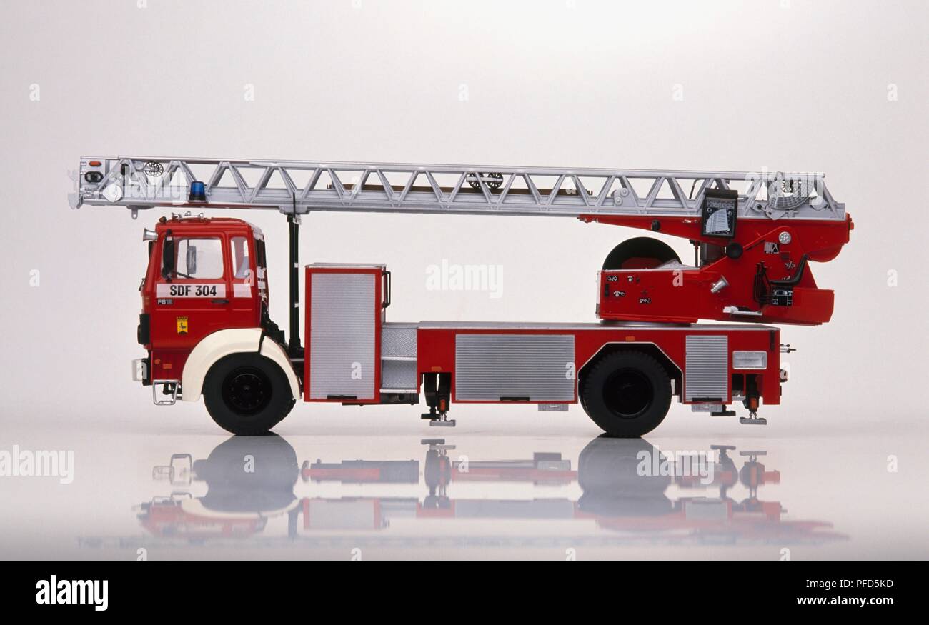 Toy fire engine, side view Stock Photo