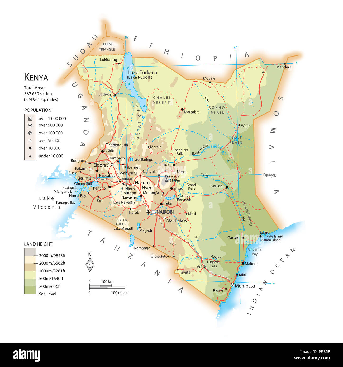 Map of Kenya Stock Photo