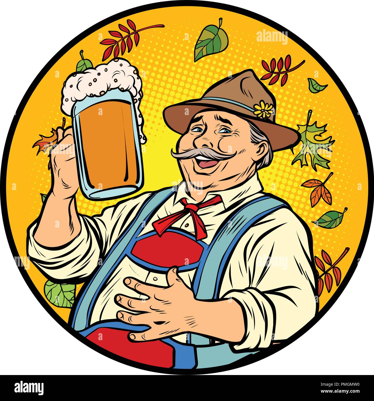 Oktoberfest old man with beer Stock Vector