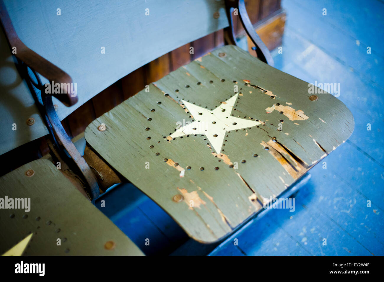 Old wooden theater chair Stock Photo