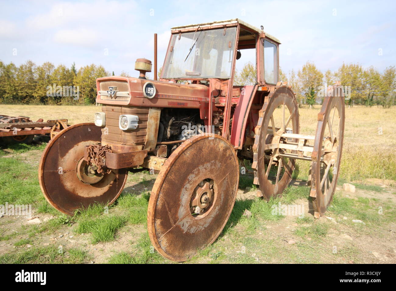 rice farming tractor Stock Photo