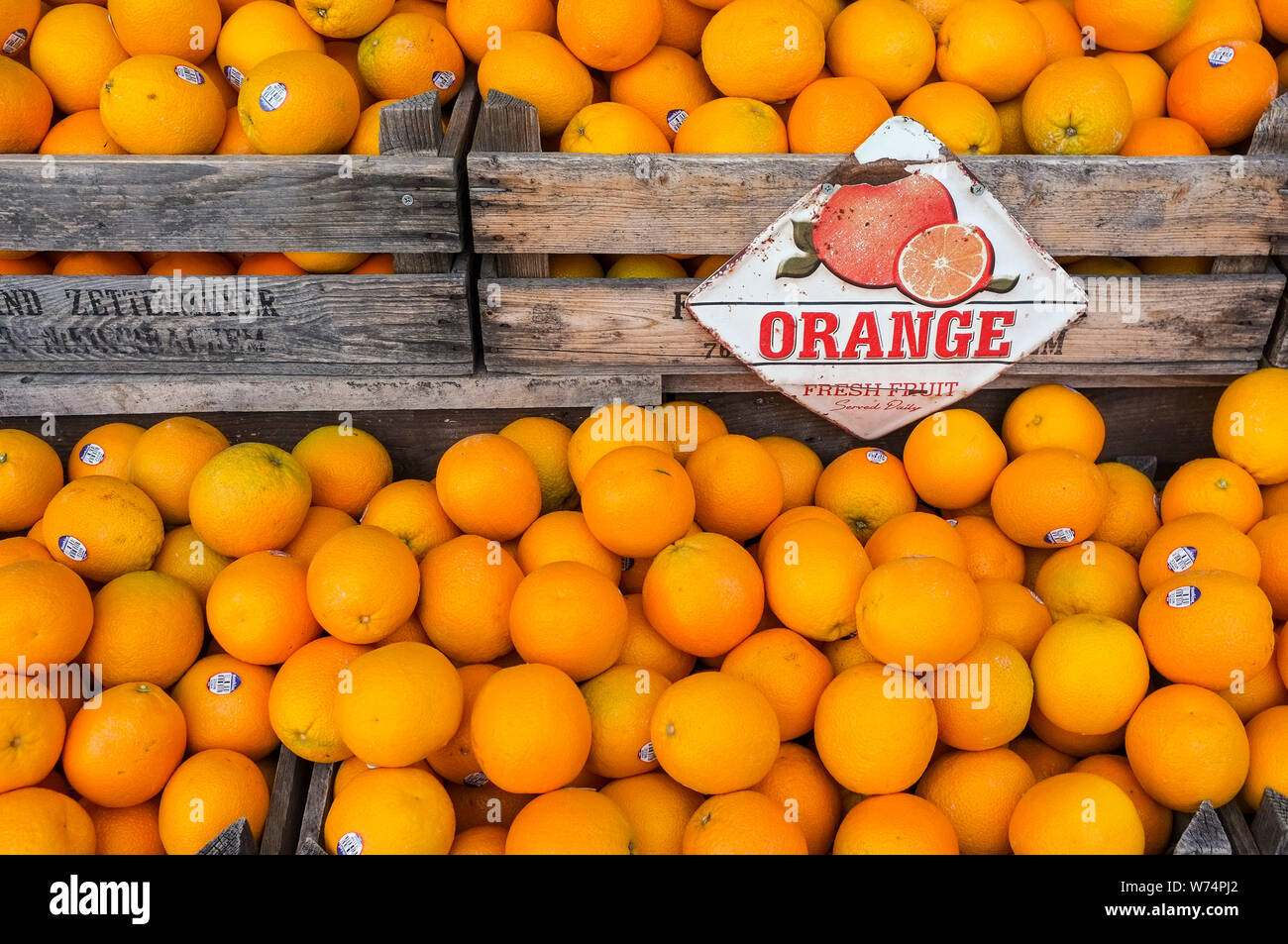 Crates of oranges. Stock Photo