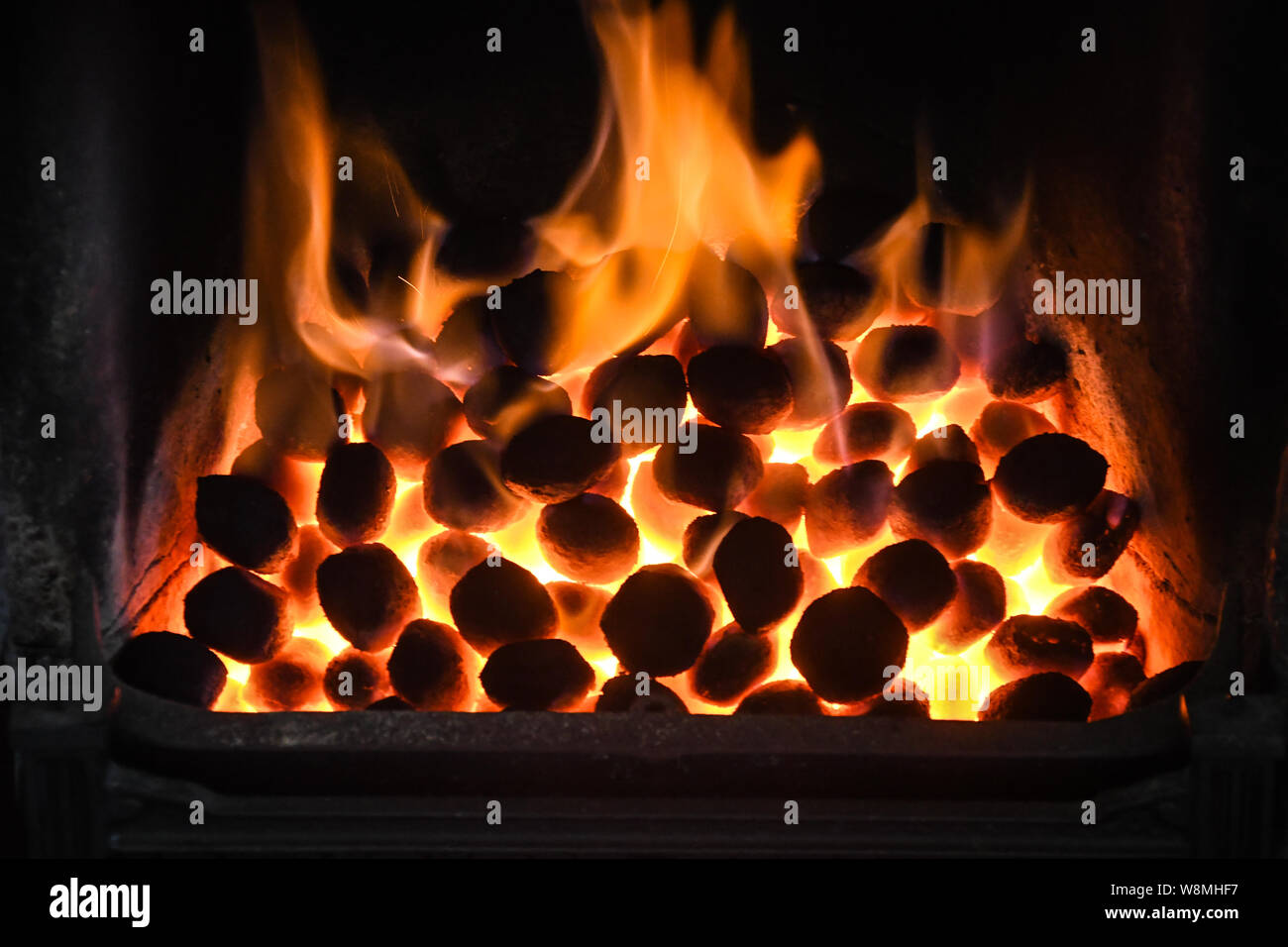 Coal fire burning close up. Stock Photo