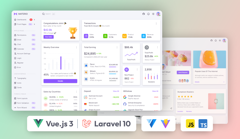 Materio – Vuetify Vuejs Laravel Admin Template Demo Screenshot