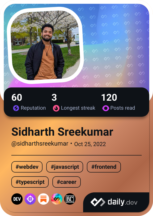 Sidharth Sreekumar's Dev Card