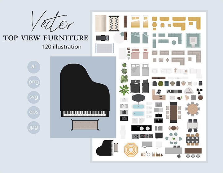 Top View Furniture - Download Vector Drawing