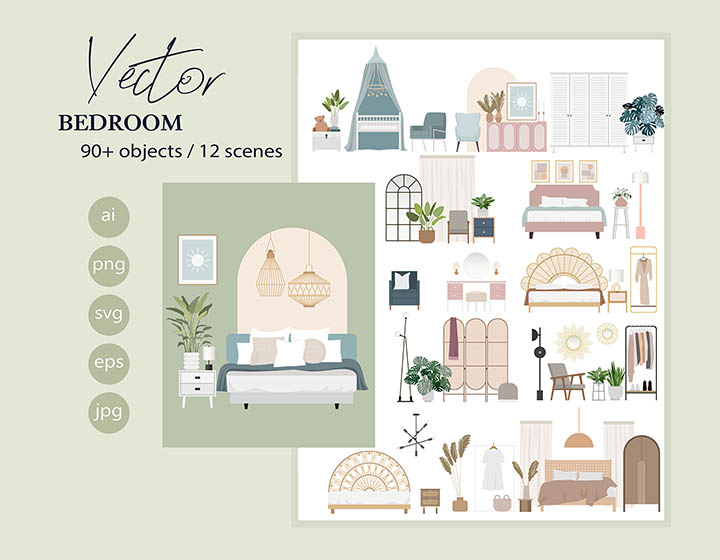 Bedroom - Download Vector Drawing