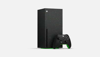 Xbox Series X Galaxy Black Special Edition and wireless controller.