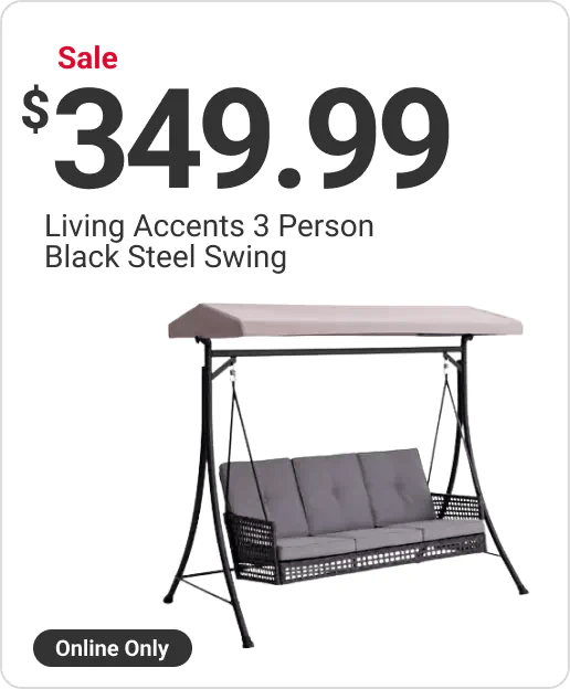 Online Only - Sale $349.99 Living Accents 3 Person Black Steel Swing
