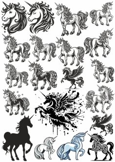 Unicorn Vectors Set Free Vector