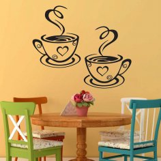 Pair Of Coffee Cups Cafe Tea Wall Stickers Cafe Art Free Vector