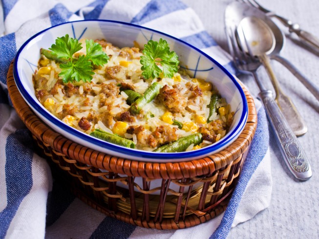 Featured recipe: Cheesy Rice And Beef Casserole