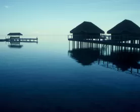 Cabanas silhouette  on a Bora Bora cruise