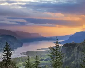 Sunrise over Crown Point at Columbia River