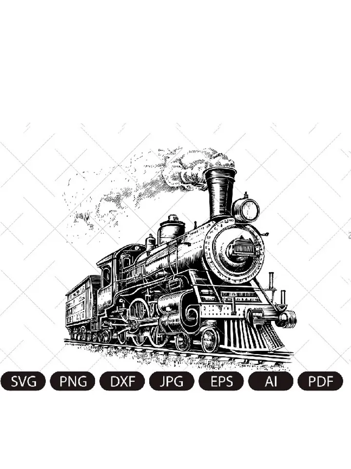 Steam locomotive retro vector. Vintage transport old train. SVG drawing ...