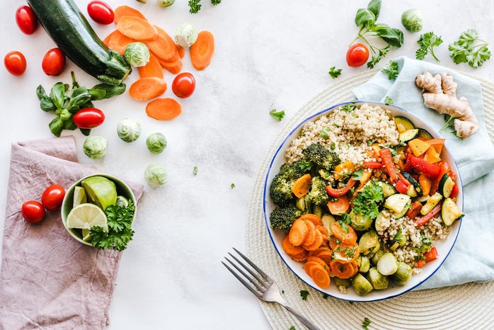 Vegan dinner and vegetables on table by Ella Olsson?width=698&height=466&fit=crop&auto=webp