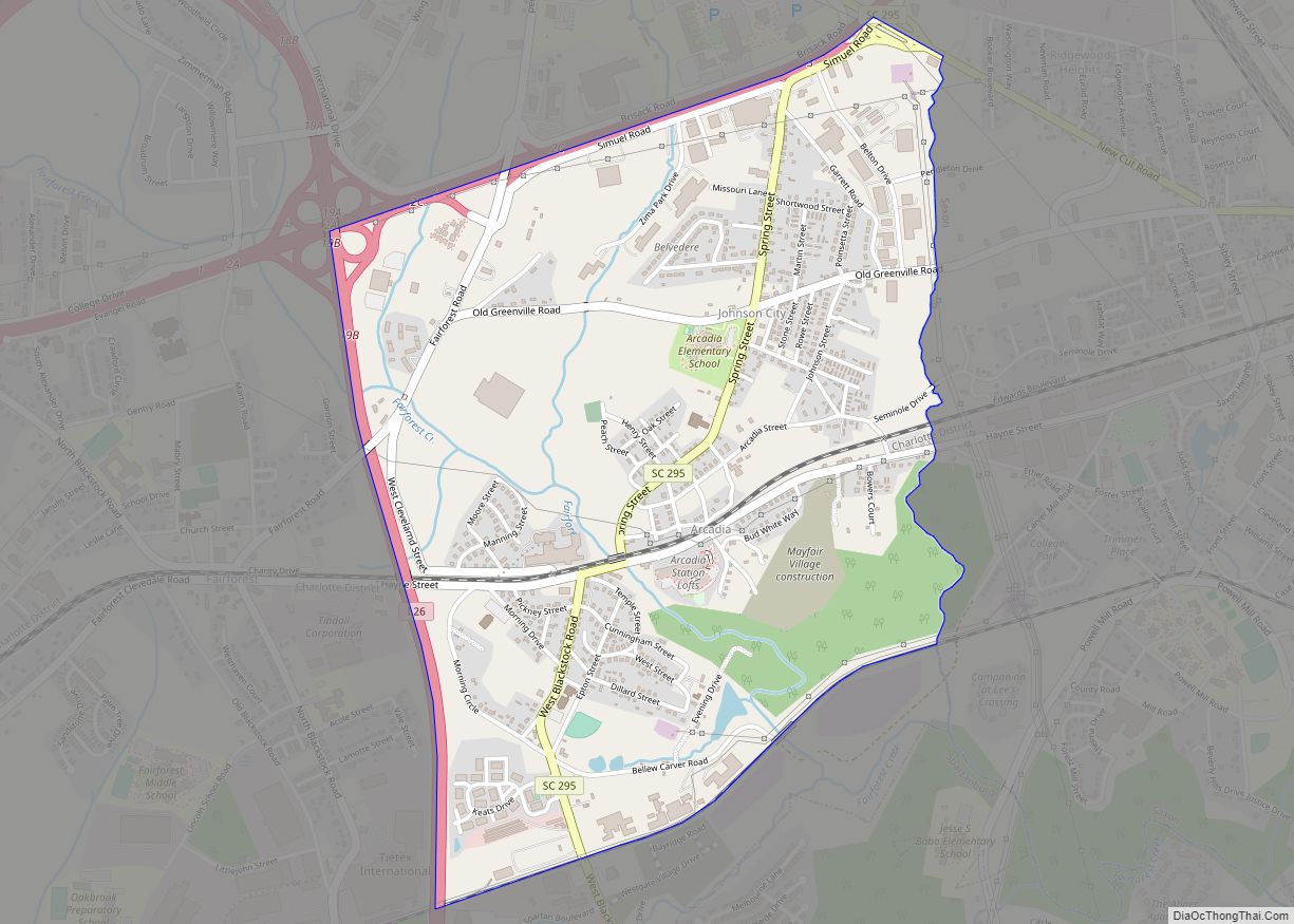 Map of Arcadia CDP, South Carolina