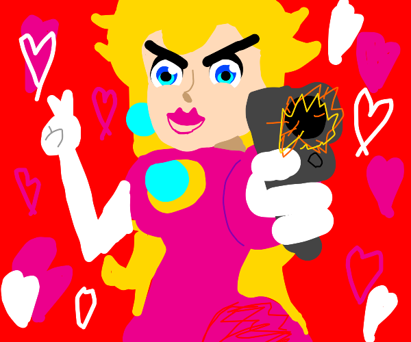 Princess Peach but she has a gun