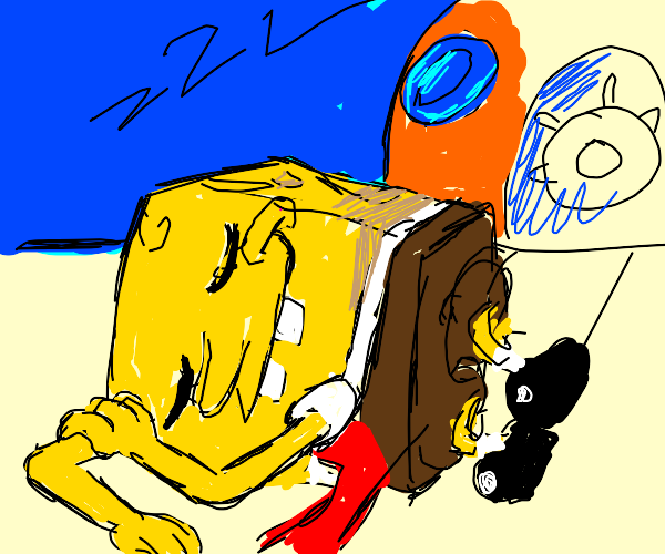 Spongebob but he's sleeping outside his house